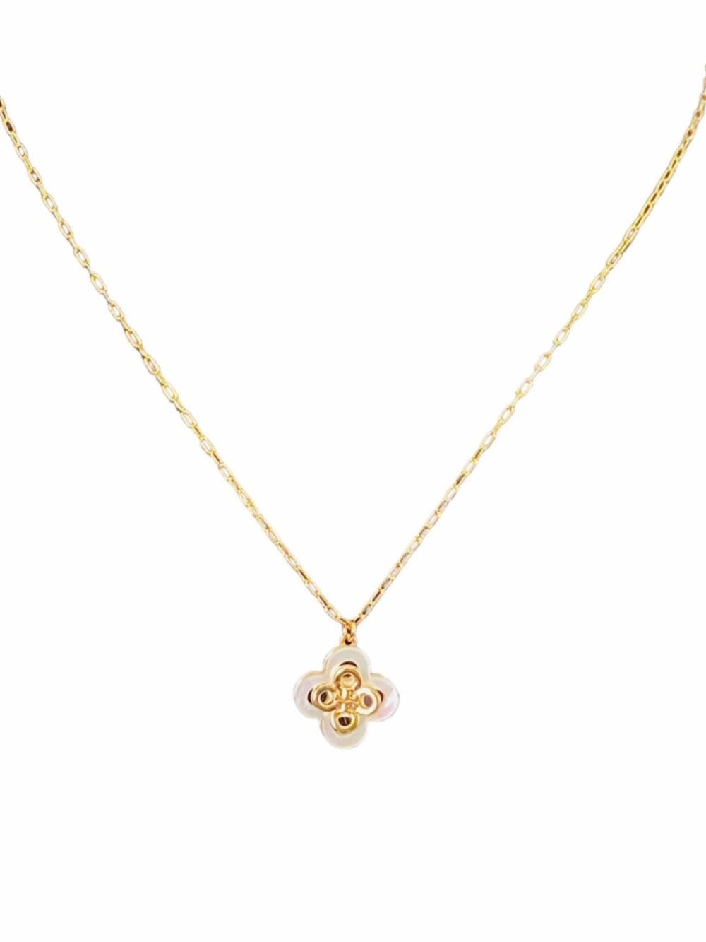 TORY BURCH • Mother-Of-Pearl Kira Clover Logo Pendant Necklace